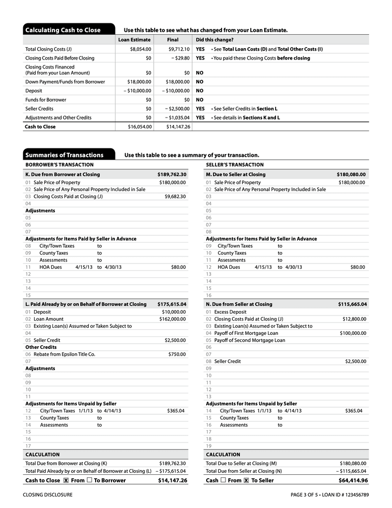 Sample closing disclosure page 3.