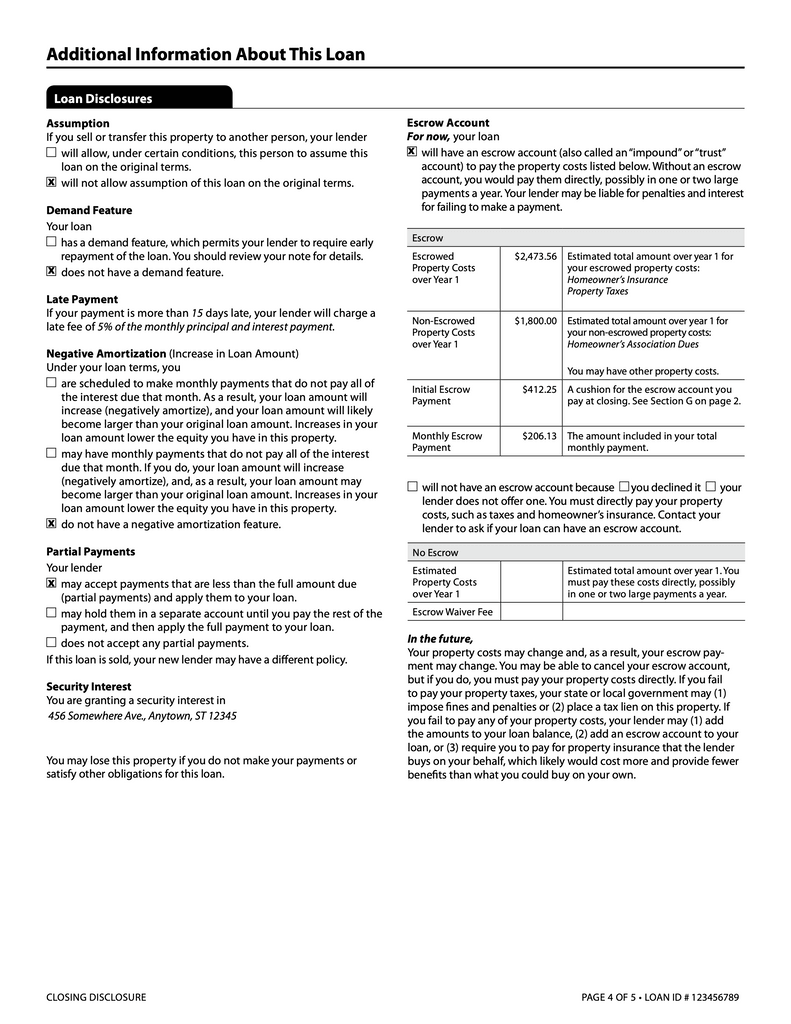 Sample closing disclosure page 4.