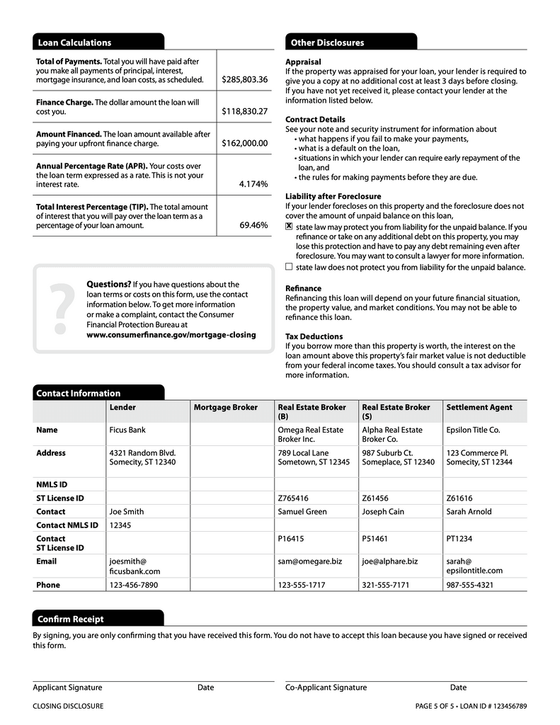 Sample closing disclosure page 5.